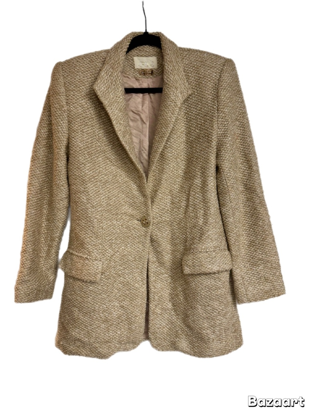 Cache vintage Beige Tweed Single-Button Blazer with gold
